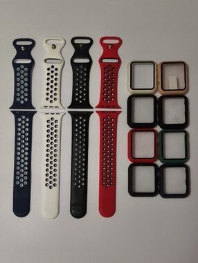 Silicone Sports Watch Bands and Protective Bezels - Navy, White, Black, Red